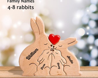 Custom Rabbits Family Puzzle, Wooden Rabbits Family Ornament, Wooden Animal Toys, Custom Family Keepsake Gifts, Gift for Mom, Baby Gift