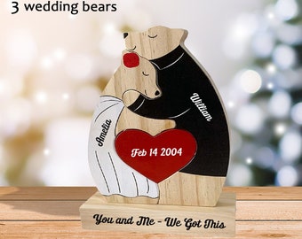Custom Wedding Bear Puzzle, Wooden Home Ornaments, Wooden Animal Toys, Custom Wedding Memorial Gifts, Gifts for Wife, Anniversary Gifts