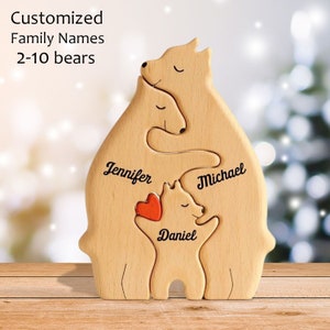 Custom Bear Family Puzzle, Wooden Bear Family Ornament, Wooden Animal Toys, Custom Family Keepsake Gifts, Gift for Mom, Baby Gift, Birthday