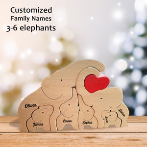 Custom Elephants Family Puzzle, Wooden Elephants Family Ornament, Wooden Animal Toys, Custom Family Keepsake Gifts, Gift for Mom, Baby Gift