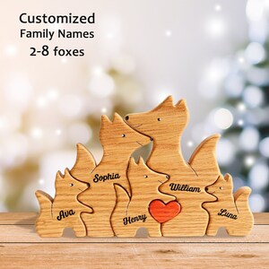 Custom Foxes Family Puzzle, Wooden Foxes Family Ornament, Wooden Animal Toys, Custom Family Keepsake Gifts, Gift for Mom, Baby Gift image 1