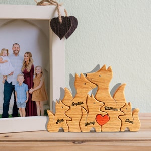 Custom Foxes Family Puzzle, Wooden Foxes Family Ornament, Wooden Animal Toys, Custom Family Keepsake Gifts, Gift for Mom, Baby Gift image 2