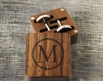 Personalized Wooden Cuff Links Box, Engraved Initialed Cufflinks Box, Wooden Cufflinks, Valentine's Day Gift for Boyfriend/Husband, Custom