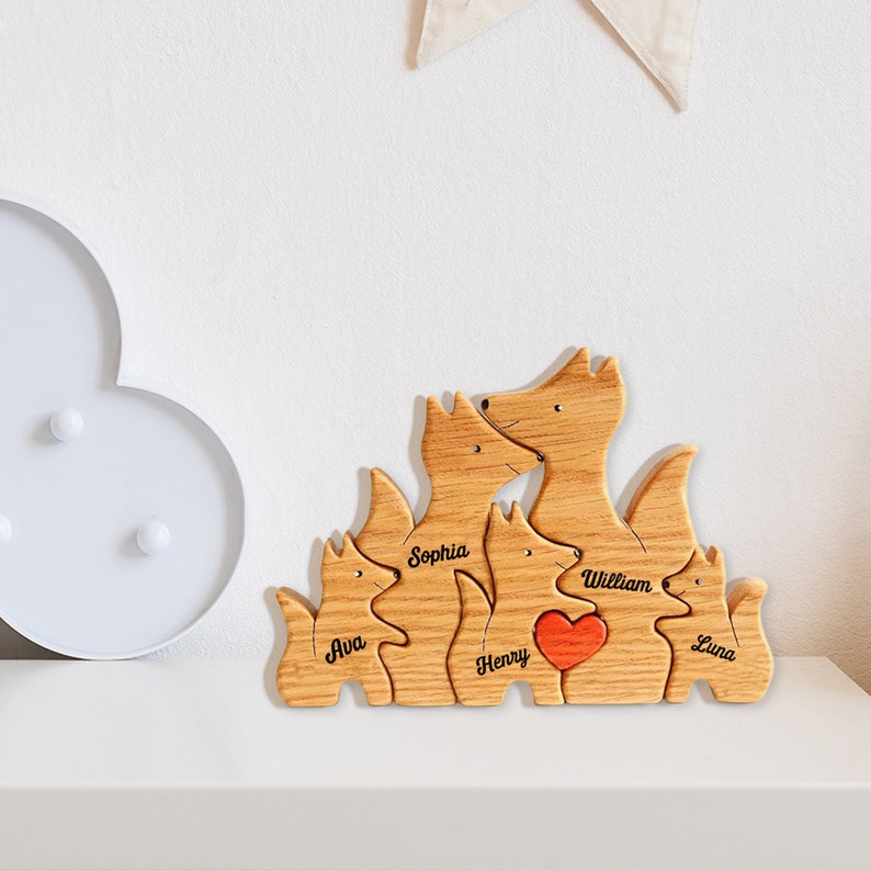 Custom Foxes Family Puzzle, Wooden Foxes Family Ornament, Wooden Animal Toys, Custom Family Keepsake Gifts, Gift for Mom, Baby Gift image 3