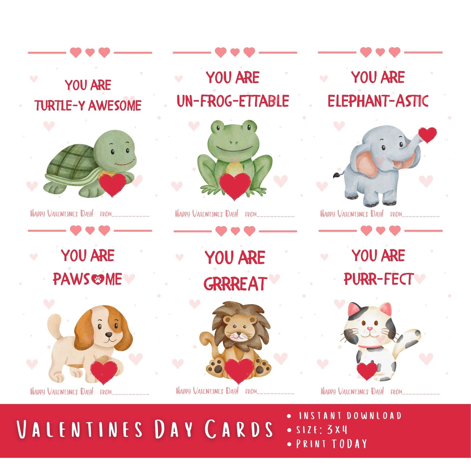 Printable Animal Valentine Cards Classroom Valentines Day Cards Kids ...
