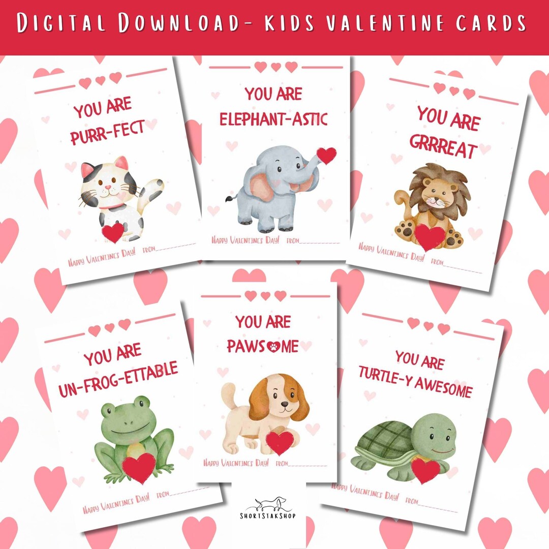 Printable Animal Valentine Cards Classroom Valentines Day Cards Kids ...