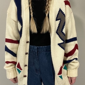 Vintage Aztec Print V-Neck Sweater, Eclectic Grandpa Sweater