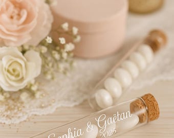 Personalized glass vial – Wedding, christening, birthday favor – Candy container – Personalized event