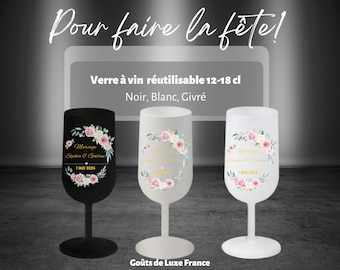 Reusable personalized wine cups 12-18 cl, cups, ecocup, personalized wedding, EVJF, EVG, Birthday, Baptism, Baby shower,