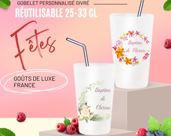 Gobelet personnalisé transparent réutilisable 25-33 cl, Gobelets, écocup, personnalisés mariage,EVJF,EVG, Anniversaire,Baptême, Baby shower,