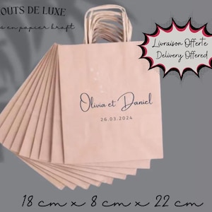 Sacs en papier kraft avec anses, 18 cm x 8 cm x 22 cm, personnalisés avec votre marque.
