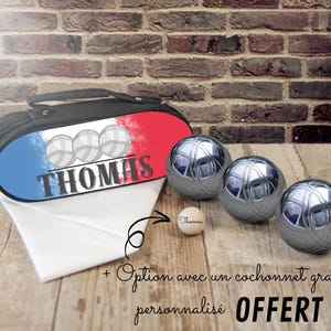 Sacoche personnalisée pour boules de pétanque | Sac de pétanque à personnaliser | Cadeau sportif original + Cochonnet gravé