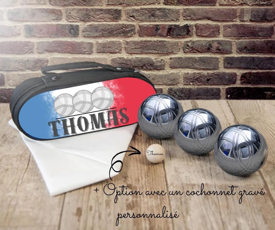 Pochette Pétanque Personnalisée "Papa" – 3 Boules + Cochonnet, Prénom Enfant – Rigide, Cadeau Original