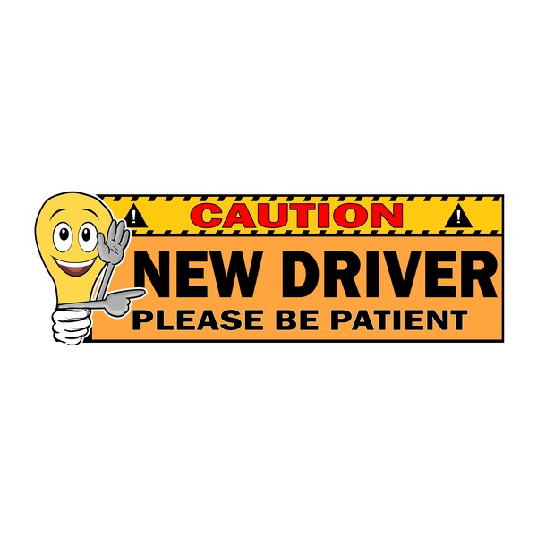 New Driver Please Be Patient - Vehicle Sticker/Decal (3x9 inch) Waterproof, UV Resistant. Safety Sign for All Kinds of Vehicles. Made in USA