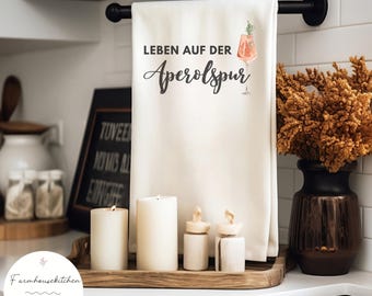 Geschirrhandtuch mit Spruch "Leben auf der Aperolspur" I Bio Baumwolle I Geschenk I Küche I Deko I Spültuch I Handtuch I Aperol I Cocktail