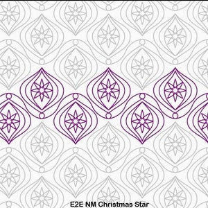 May include: A purple and white geometric pattern with a repeating star design. The pattern is made up of overlapping circles and ovals. The text "E2E NM Christmas Star" and "Copyright @ Natalia Majors www.SunstoneQuilting.com" is at the bottom of the image.