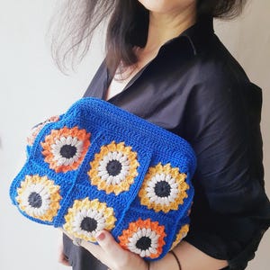 Bohemian Granny Square Clutch Bag, Crochet Crossbody Bag, Gift For Her, Handmade Boho Chic Crochet Clutch, Vintage Purse,Floral crochet bag