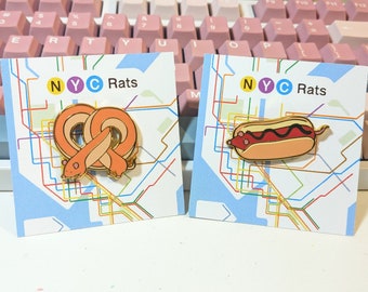 Épinglettes pour rats NYC Épinglettes pour hot-dogs et bretzels en émail dur