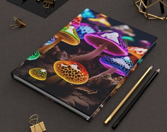 Colorful Mushroom Hardcover Journal Matte Notebook Vibrant Writing for Mushroom Enthusiasts Mushroom Witch Aesthetic