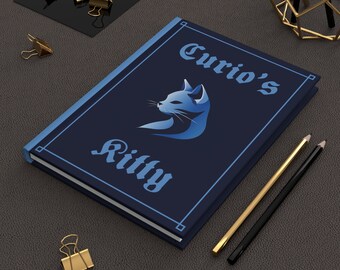 Cute Cat Gift for Her Hardcover Journal Faux Novel Decor Blue Cat Abstract Design Functional and Aesthetic Curio's Kitty