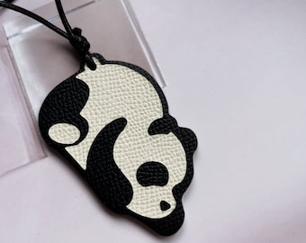 Handmade little panda keychain/Panda charm/Panda toy/Bag charm/Keychain/Handmade gift/Craft leather charm/Purse deco/Leather deco/Gift/craft