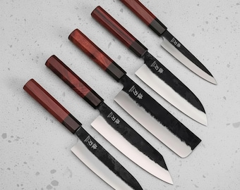 5-Piece Japanese Knife Set for Home Cooks – Gyuto, Nakiri, Santoku, Bunka & Petty