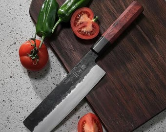 Nakiri Japanese Vegetable Knife 180mm – Blue Steel Blade, Ebony Wood Handle