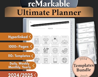 reMarkable 2 Templates Ultimate Planner Bundle 2024 2025 Hyperlinked Daily Weekly Monthly Planner Digital Notebook