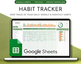 Seguimiento de hábitos Plantilla de hoja de cálculo de Google Sheets Diario Semanal Mensual Seguimiento de objetivos digitales