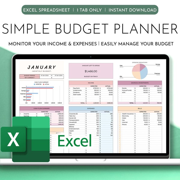 Budget Planner Excel Monthly Budget Spreadsheet Paycheck Budget Tracker Excel Weekly Budget Template BiWeekly Budget Debt