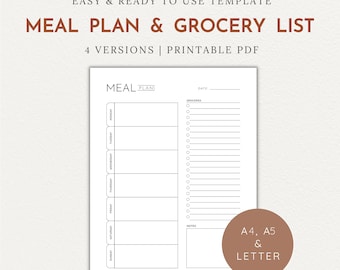 Weekly Meal Planner With Grocery List Printable Planner A4 A5 Letter Meal Planning Health And Fitness Food Planner Productivity Tracker