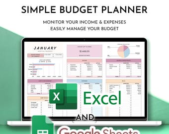 Excel Budget Planner Google Sheets Included: Monthly, Weekly, Bi-Weekly Budget Spreadsheet (Digital Download)