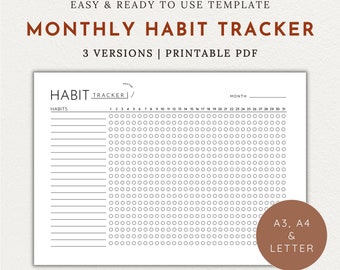 Monthly Habit Tracker Printable Planner A3 A4 Letter Goal Tracker Routine Tracker Daily Habit Tracker Monthly Productivity Tracker