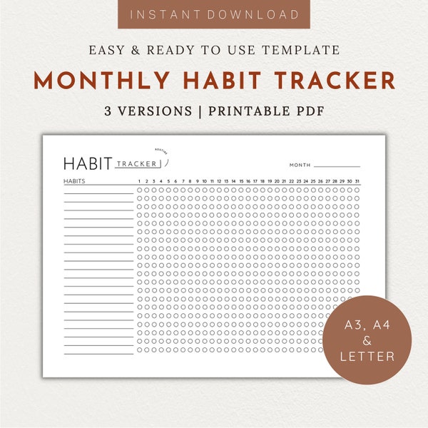 Monthly Habit Tracker Printable Planner A3 A4 Letter Goal Tracker Routine Tracker Daily Habit Tracker Monthly Productivity Tracker