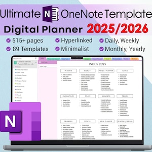 OneNote Planner 2025 2026 Ultimate OneNote Template Hyperlinked OneNote Digital Planner All In One