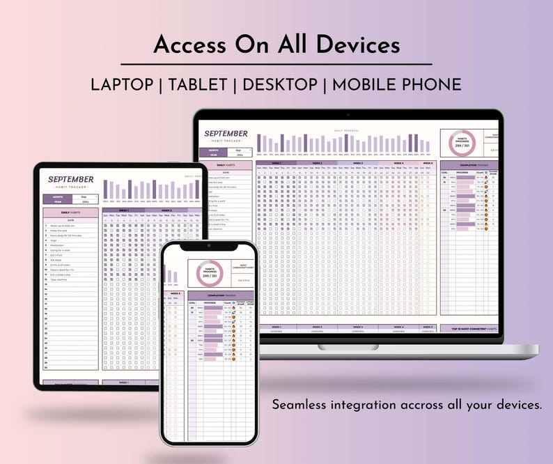 Access your habit tracker anywhere, anytime, on any device. With our digital habit planner, you can easily manage your routines and track your progress on the go, empowering you to stay accountable and focused on your objectives.