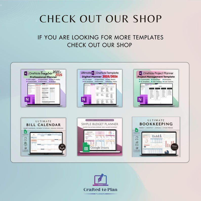 Take a look at our other top-rated templates. Come to our shop where you can find more planners that improve your daily life