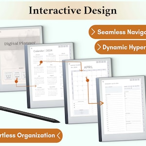 The remarkable 2 Daily Planner interactive design offers quick navigation through hyperlinks, allowing easy transition between the yearly, monthly, weekly and daily planner pages, enhancing the planning experience on reMarkable 2.