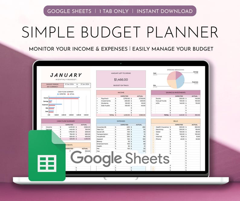 Excel Budget Planner Google Sheets Included: Monthly, Weekly, Bi-Weekly Budget Spreadsheet (Digital Download) image 9