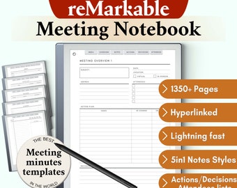 reMarkable 2 Templates Meeting Notebook Hyperlinked PDF reMarkable Meeting Notes Template Meeting Minutes