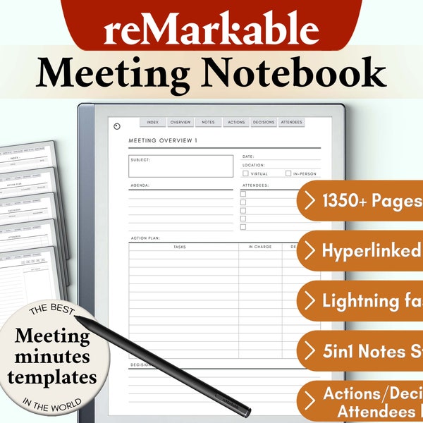 reMarkable 2 Templates Meeting Notebook Verlinktes PDF reMarkable Meeting Notizen Vorlage Meeting Minutes