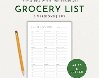 Liste de courses imprimable A4 A5, lettre Planificateur de repas hebdomadaire Inventaire des aliments, liste de courses, téléchargement immédiat au format PDF