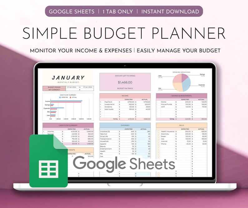 Google Sheets Budget Planner: Monthly, Weekly, Biweekly Template ...