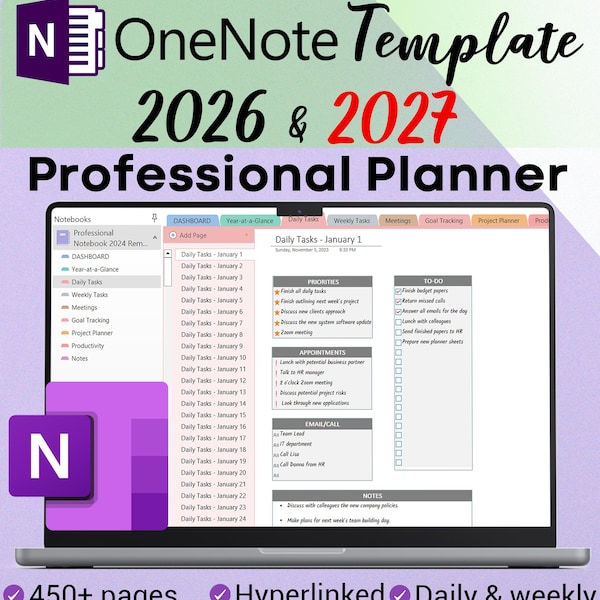 OneNote Template 2026 2027 Professional OneNote Planner For Project Management And Work Planning