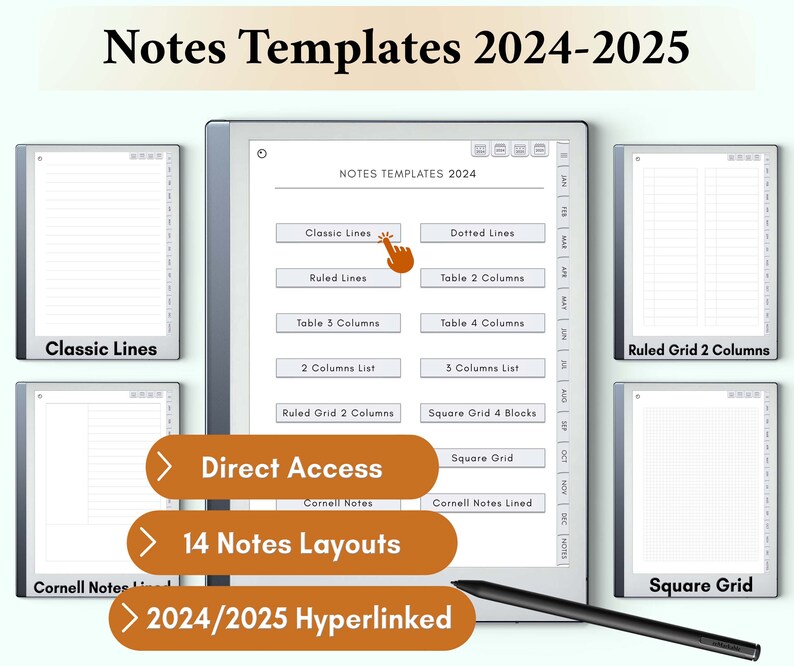 The reMarkable 2 Notes Templates for 2024 and 2025 are tailored for various note-taking needs, enhancing your organization and creativity with options ranging from lined to complex layouts, all to cater to your unique style and planning needs.