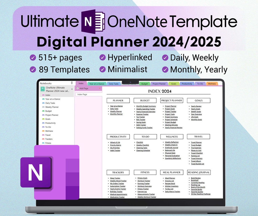 OneNote Planner 2024 2025 Ultimate OneNote Template Hyperlinked OneNote