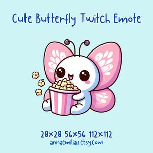 Motyl Twitch Emote Popcorn | Słodkie najlepsze emotikony Kawaii do przesyłania strumieniowego | Ikona przesyłania strumieniowego | Emoji czatu online