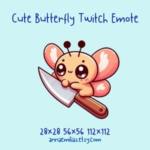 蝶のTwitch絵文字 | ストリーミング用のナイフを持ったかわいい動物 | ゲーマーの女の子のための最高のクールで面白い絵文字