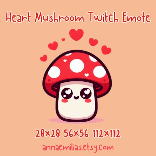 Cute Kawaii Mushroom Twitch Emote | Lovely Heart Eye Streaming Asset | Funny Stream Chat Icon Emoticon