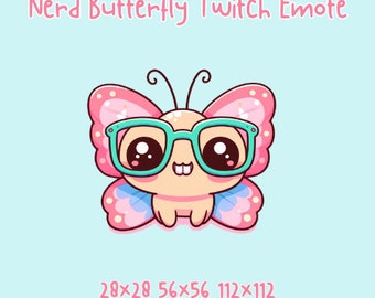 Butterfly Twitch Emote | Cute Nerdy Kawaii Style Twitch Emoji | Cool Animal Theme Stream Chat Icon